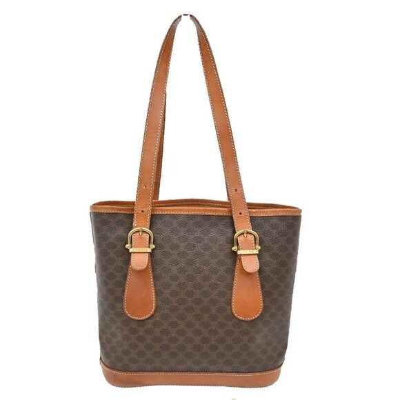 CELINE Logo Macadam Pattern Shoulder Tote Bag PVC Leather Brown Italy - Picture 3 of 14